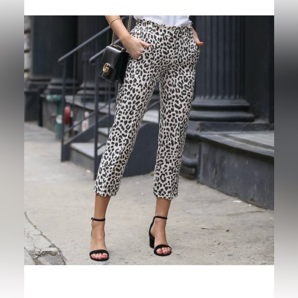 J. Crew Linen Pants with Leopard Print